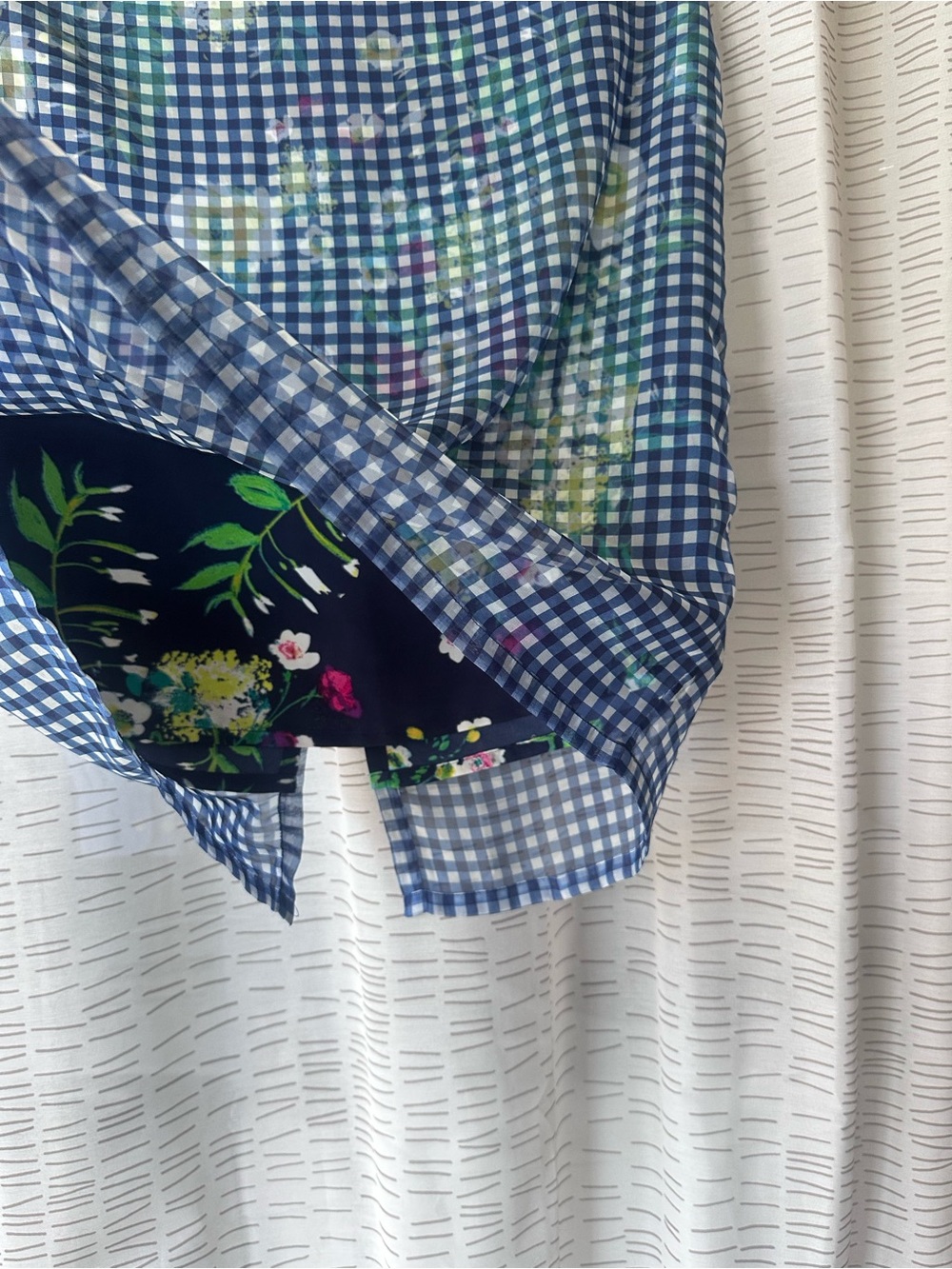 Lord & Taylor Blue and White Gingham Pencil Skirt with Floral Accents - Picture 3 of 5